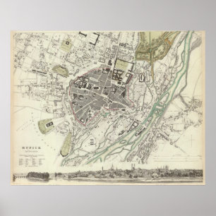 Vintage Map of Munich Germany (1832) Poster