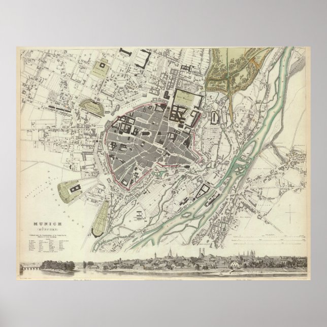 Vintage Map of Munich Germany (1832) Poster (Front)