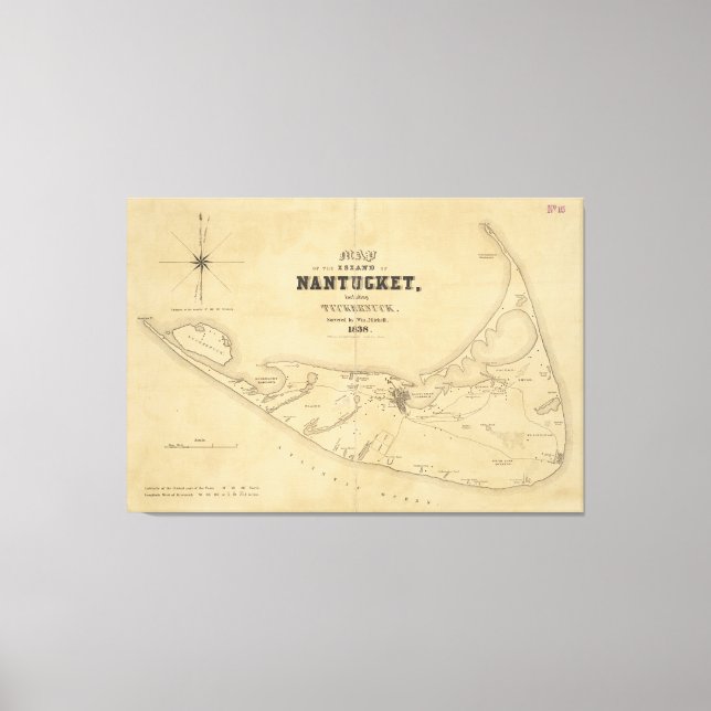 Vintage Map of Nantucket (1838) Canvas Print (Front)