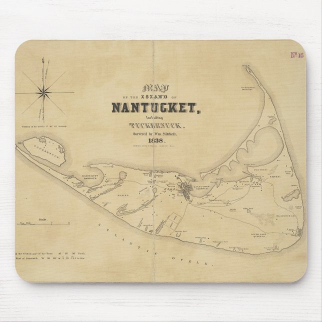Vintage Map of Nantucket (1838) Mouse Pad (Front)