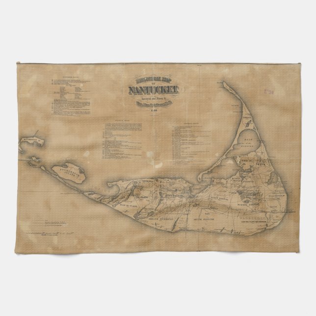 Vintage Map of Nantucket (1869) Kitchen Towel (Horizontal)