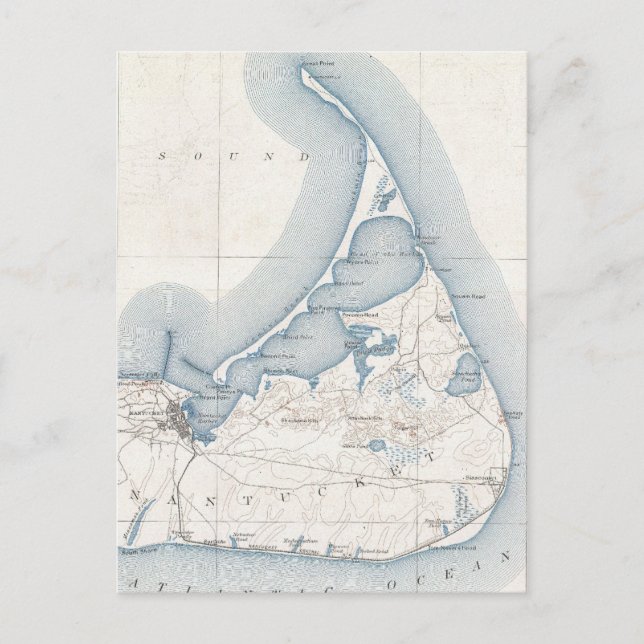 Vintage Map of Nantucket (1919) Postcard (Front)