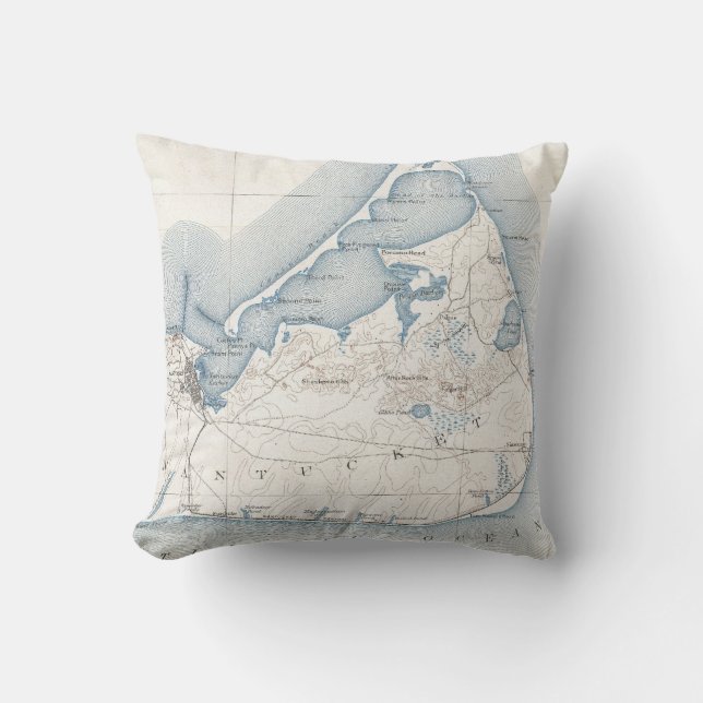 Vintage Map of Nantucket (1919) Throw Pillow (Front)