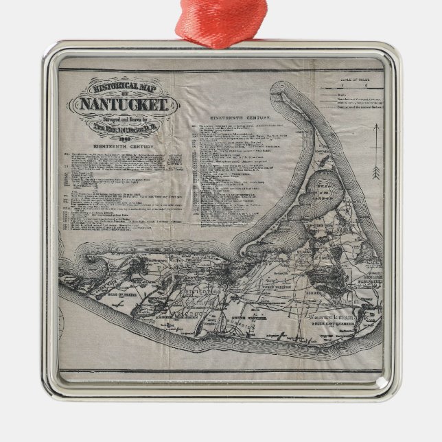 Vintage Map of Nantucket Metal Ornament (Front)