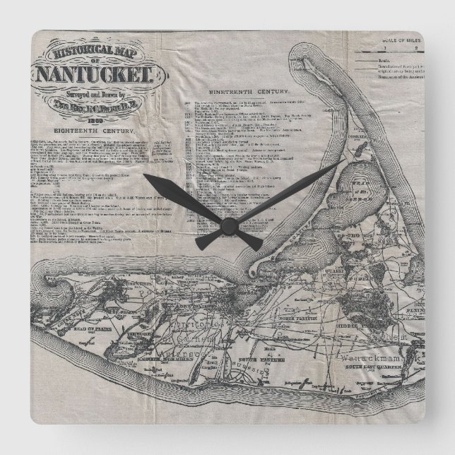 Vintage Map of Nantucket Square Wall Clock (Front)