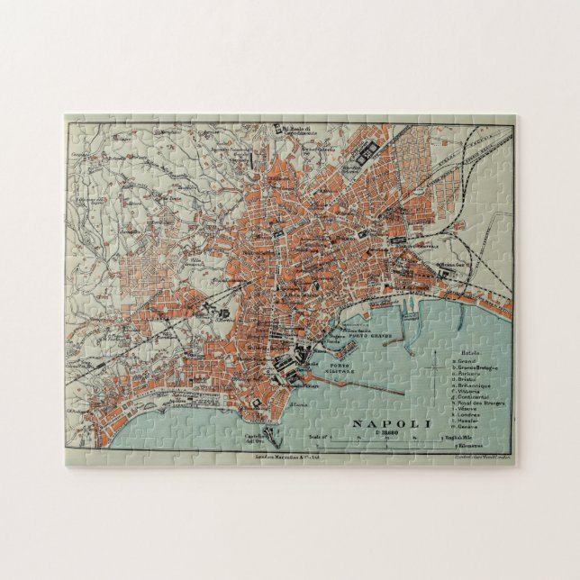 Vintage Map of Naples Italy (1911) Jigsaw Puzzle (Horizontal)