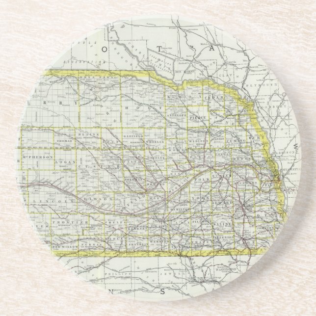 Vintage Map of Nebraska (1889) Coaster (Front)