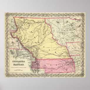 Vintage Map of Nebraska and Kansas (1856) Poster
