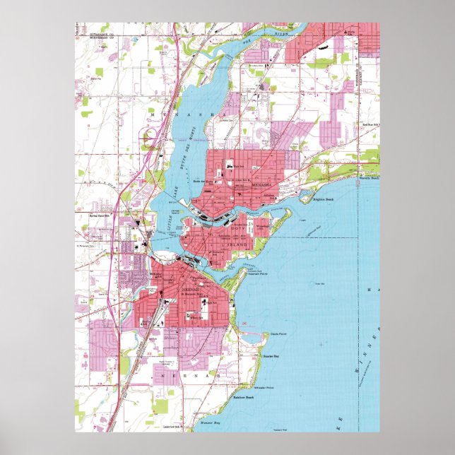 Vintage Map of Neenah Wisconsin (1955) Poster (Front)