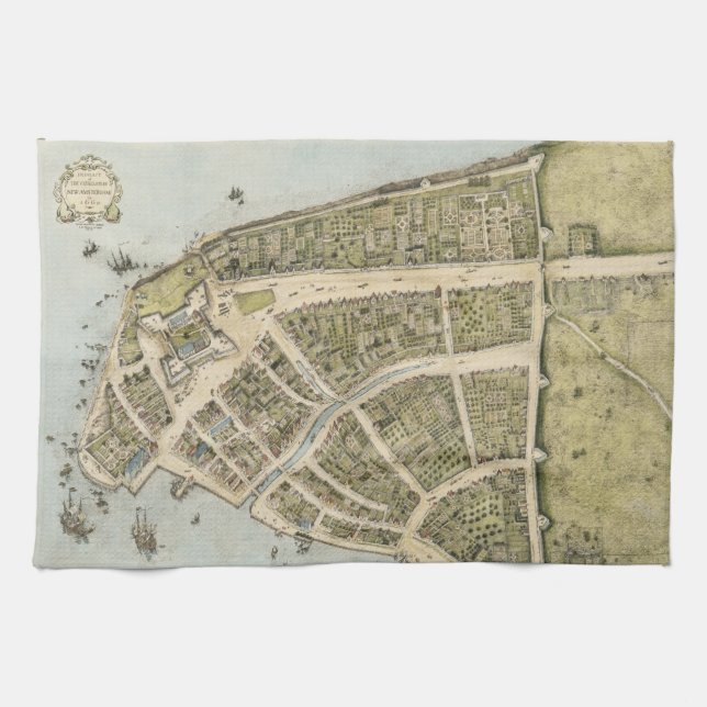 Vintage Map of New Amsterdam (1660) Kitchen Towel (Horizontal)