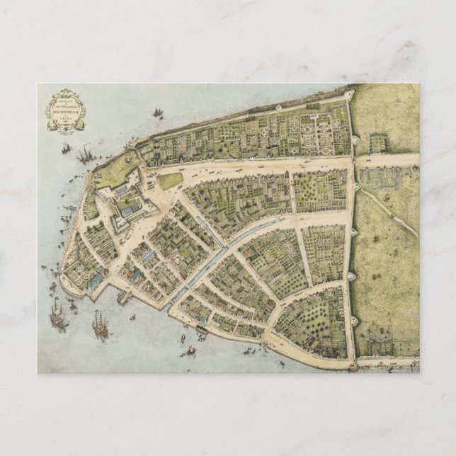 Vintage Map of New Amsterdam (1660) Postcard (Front)