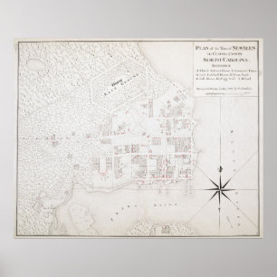 Vintage Map of New Bern NC (1769) Poster