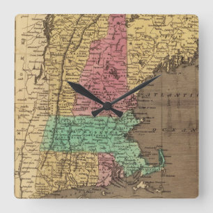 Vintage Map of New England (1836) Square Wall Clock