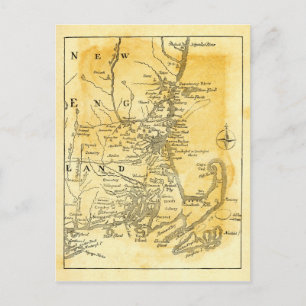 Vintage Map of New England Postcard
