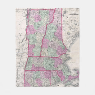 Vintage Map of New England States (1864) Fleece Blanket
