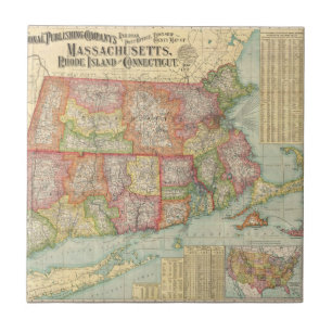Vintage Map of New England States (1900) Tile