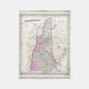 Vintage Map of New Hampshire (1855) Fleece Blanket