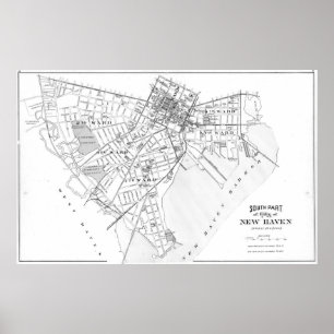Vintage Map of New Haven Connecticut (1893) BW Poster
