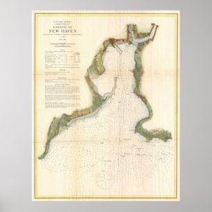 Vintage Map of New Haven Harbour (1872) Poster