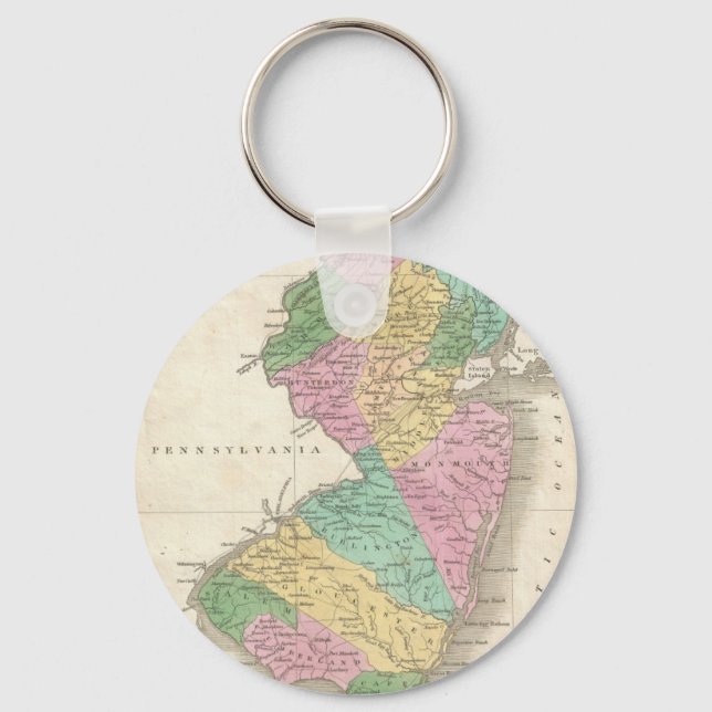 Vintage Map of New Jersey (1827) Keychain (Front)