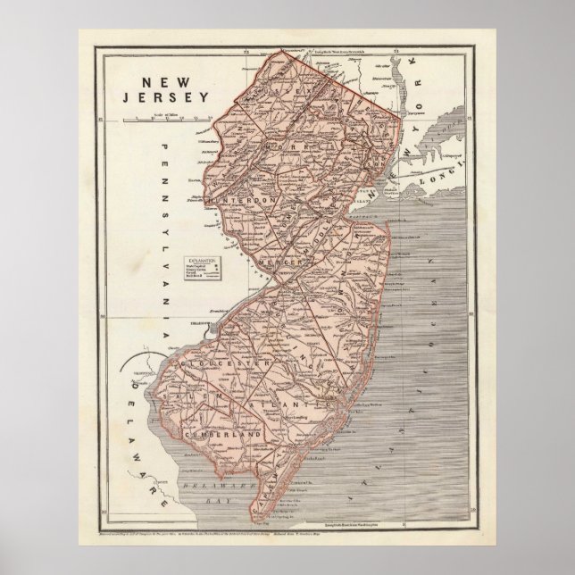 Vintage Map of New Jersey (1845) Poster (Front)