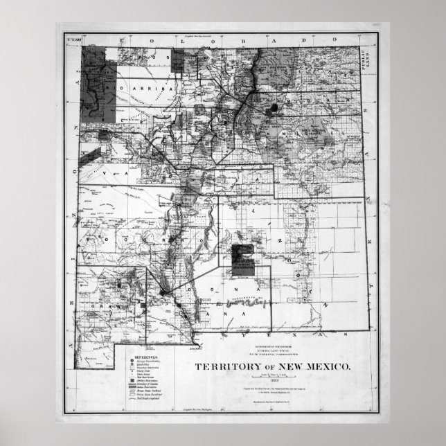Vintage Map of New Mexico (1882) BW Poster (Front)