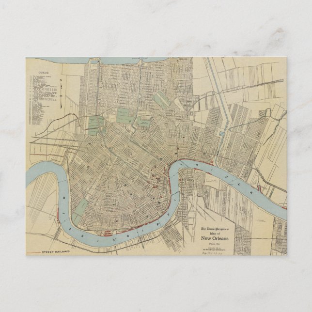 Vintage Map of New Orleans (1919) Postcard (Front)
