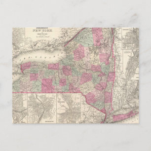 Vintage Map of New York (1864) Postcard