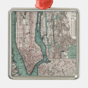 Vintage map of New York (1897) Metal Ornament