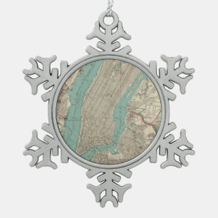 Vintage Map of New York City (1890) Snowflake Pewter Christmas Ornament