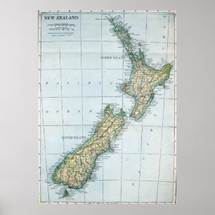 Vintage Map of New Zealand (1921) Poster