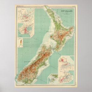 Vintage Map of New Zealand (1922) Poster