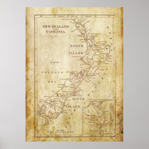 Vintage map of New Zealand c1879 Archival print