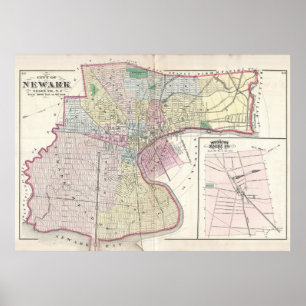 Vintage Map of Newark NJ (1872) Poster