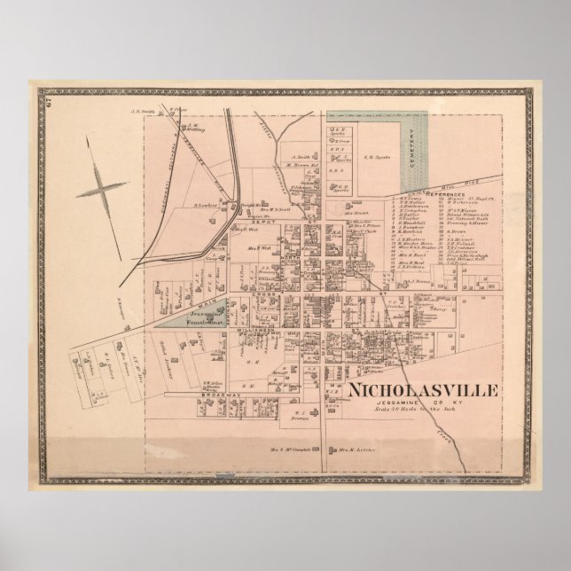 Vintage Map of Nicholasville KY (1877) Poster (Front)