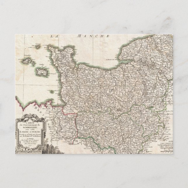 Vintage Map of Normandy (1771) Postcard (Front)