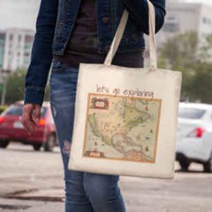Vintage Map of North America Let's Go Exploring Tote Bag