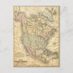Vintage Map of North America Postcard