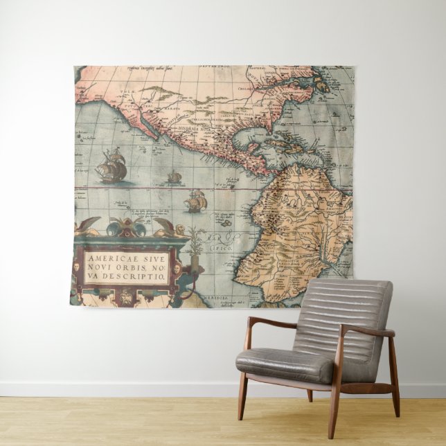 Vintage Map of North America Tapestry (In Situ (Horizontal))