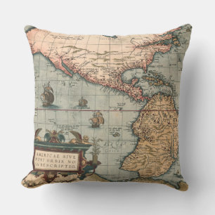 Vintage Map of North America Throw Pillow