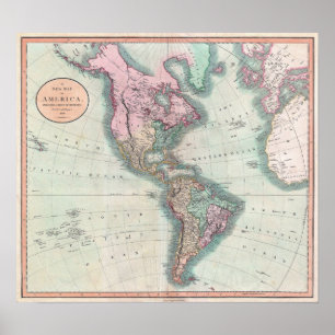 Vintage Map of North and South America (1806) Poster