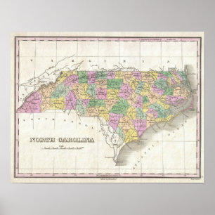 Vintage Map of North Carolina (1827) Poster