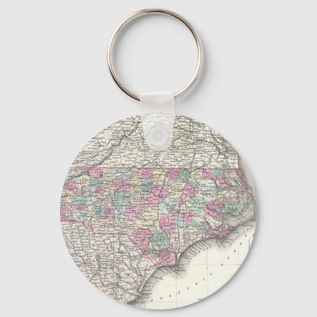 Vintage Map of North Carolina (1855) Keychain (Front)