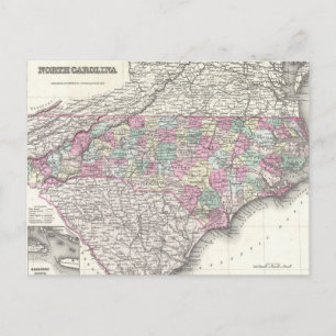Vintage Map of North Carolina (1855) Postcard