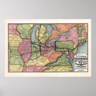 Vintage Map of Northeastern Railroads, 1874 Poster