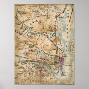 Vintage Map of Northeastern Virginia (1862) Poster