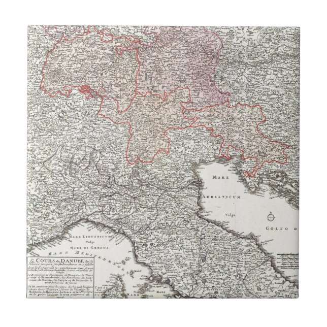 Vintage Map of Northern Italy (1720) Tile (Front)