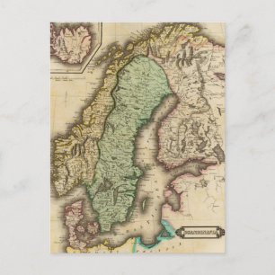 Vintage Map of Norway and Sweden (1831) Postcard