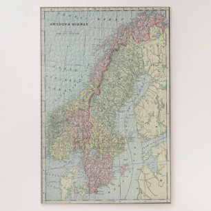 Vintage Map of Norway and Sweden (1901) Jigsaw Puzzle