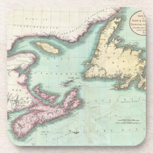 Vintage Map of Nova Scotia and Newfoundland (1807) Coaster